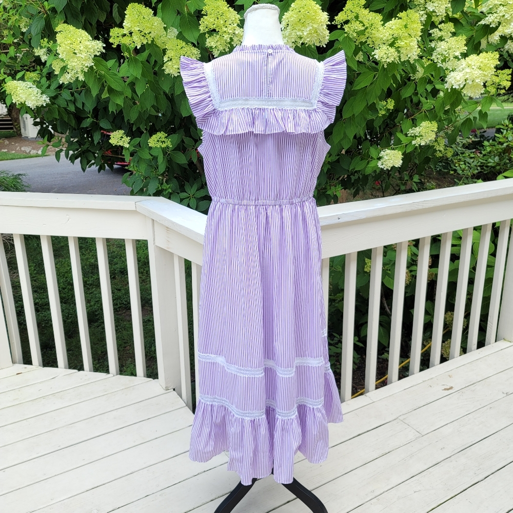 J Crew Tiered Ruffle Dress Stripe Rustic Purple - Picture 10 of 10